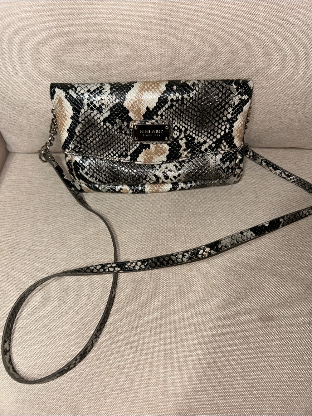 Nine West Snake-Print Crossbody in Black, Cream & Tan Accents